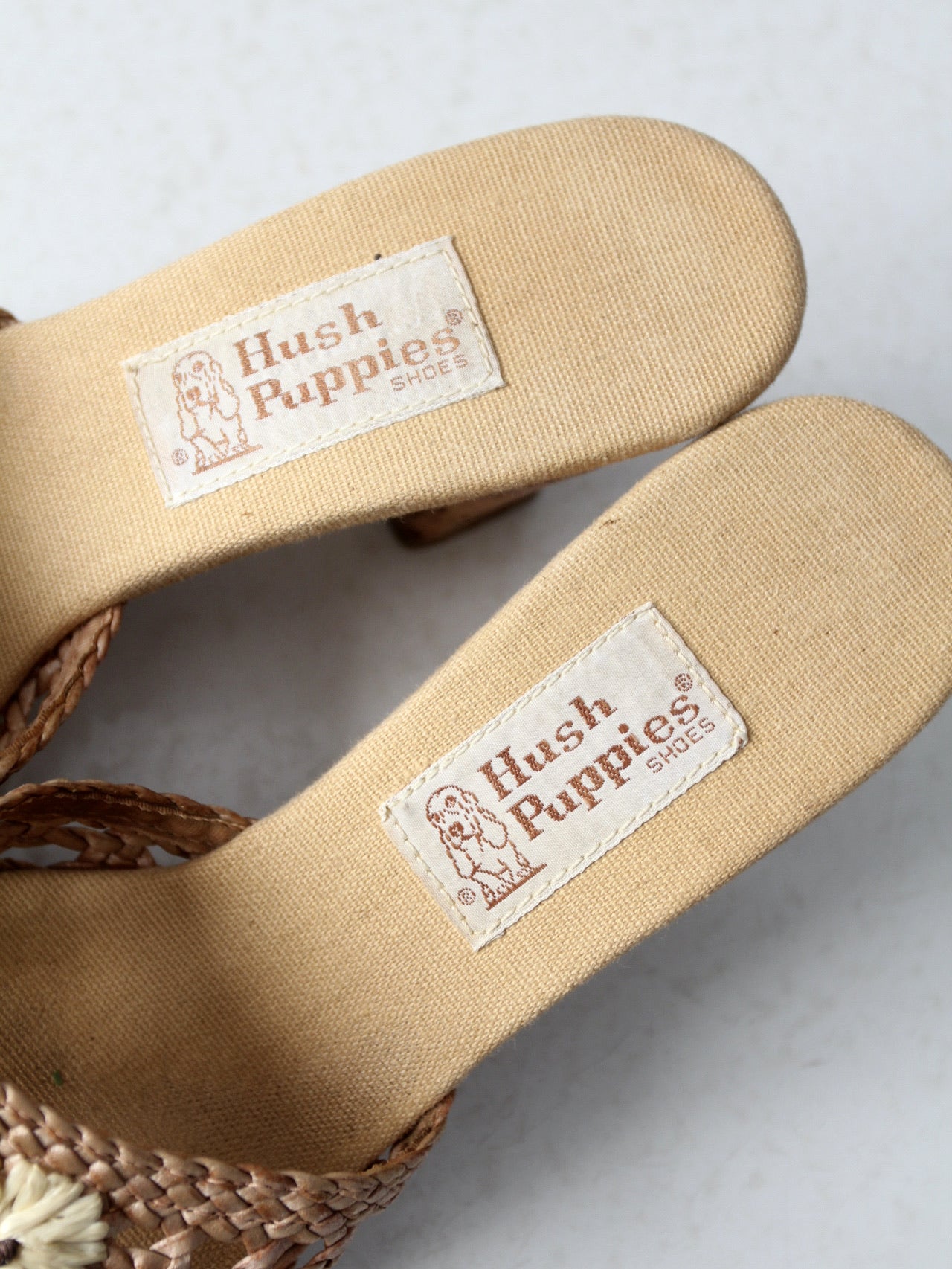 1970s Hush Puppies raffia mules