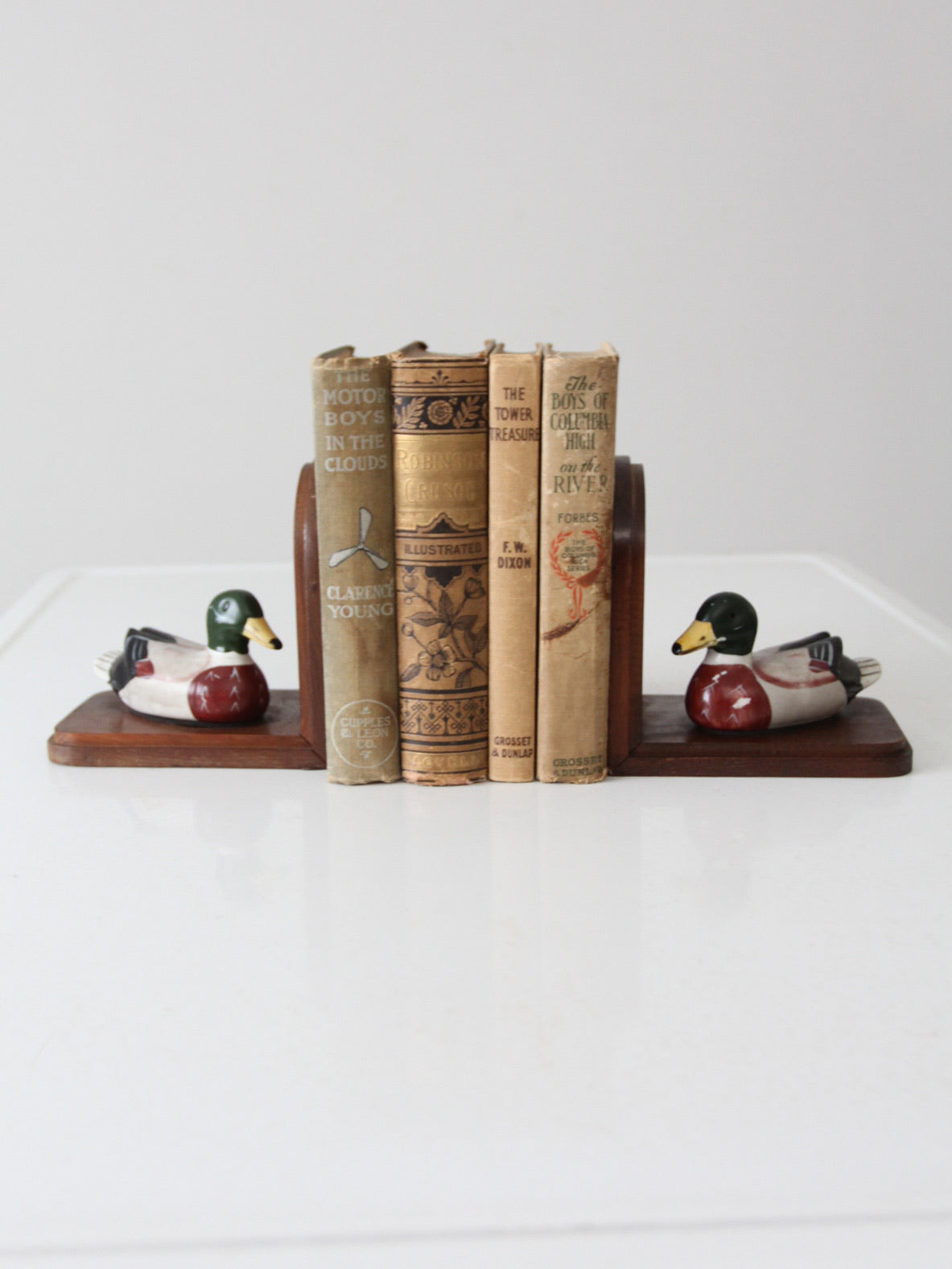 vintage wooden duck bookends pair