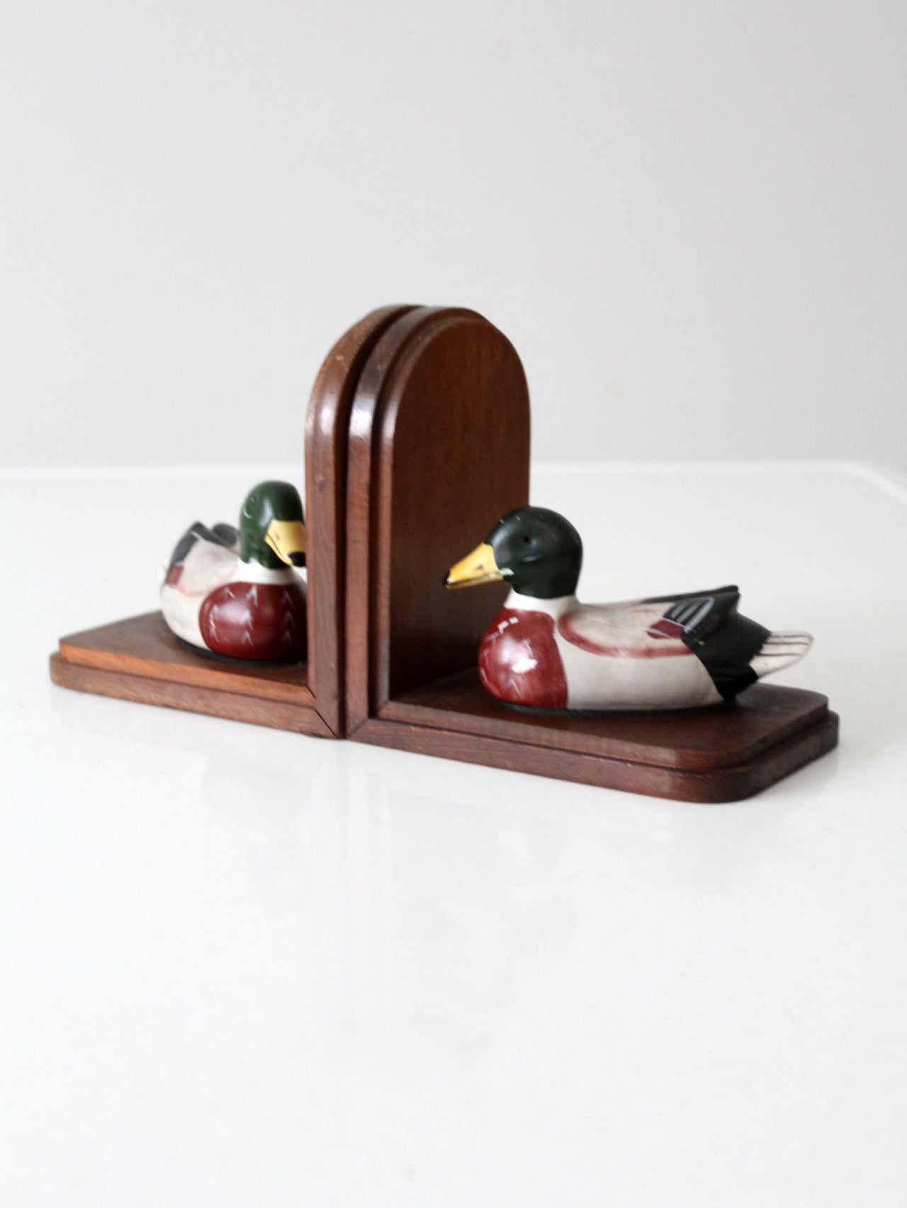 vintage wooden duck bookends pair