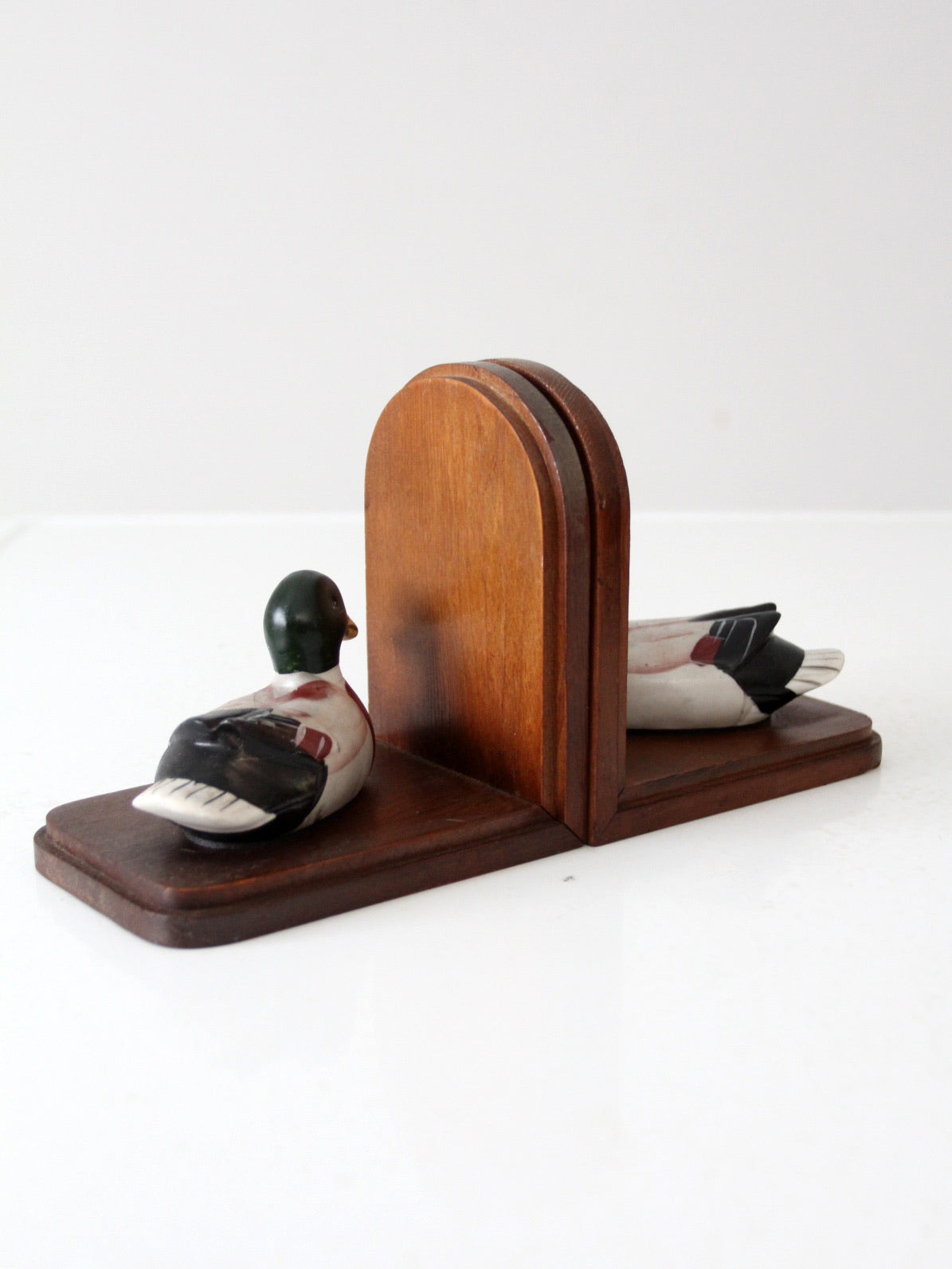 vintage wooden duck bookends pair