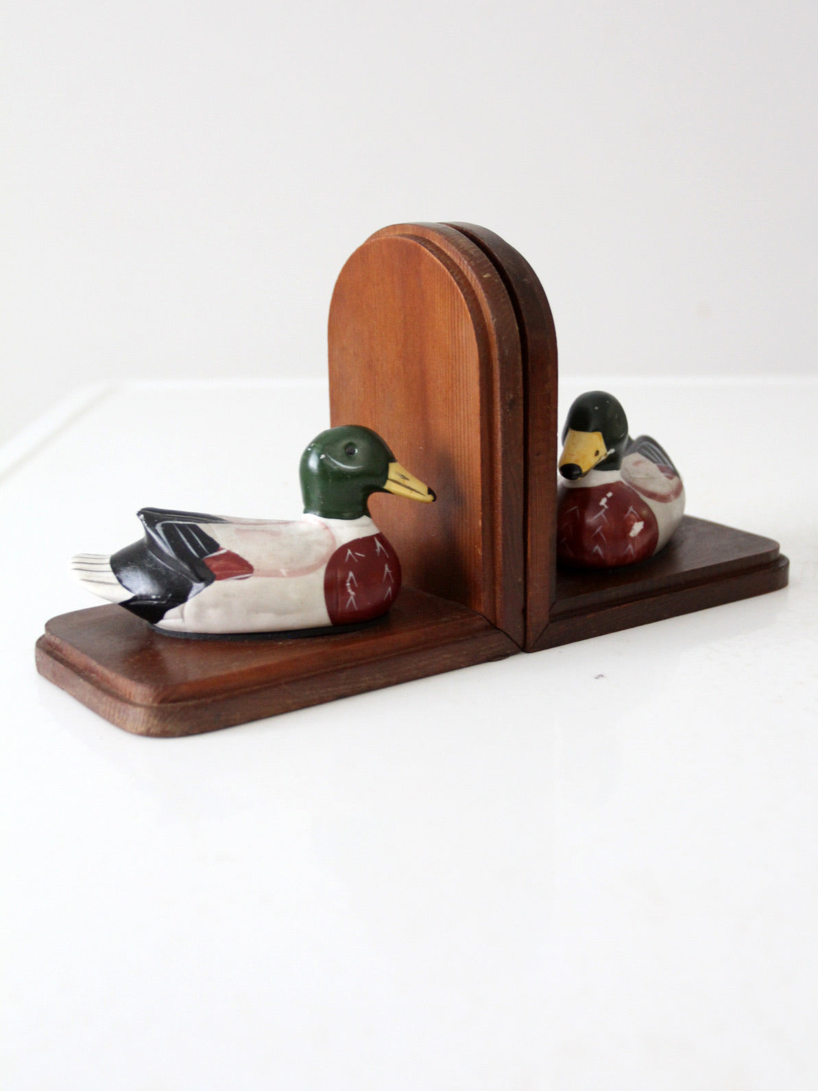 vintage wooden duck bookends pair