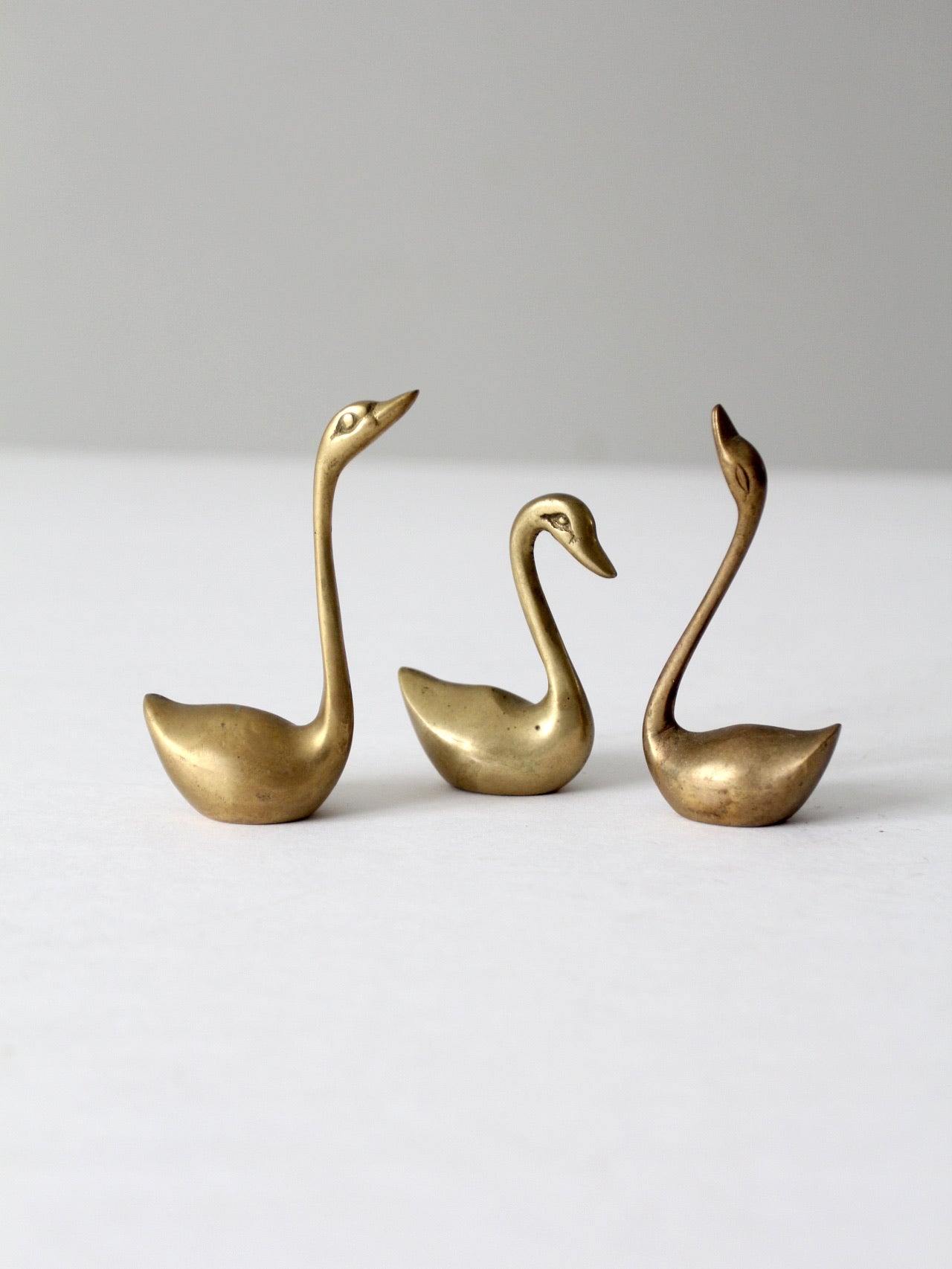 mid century brass swans set of 3