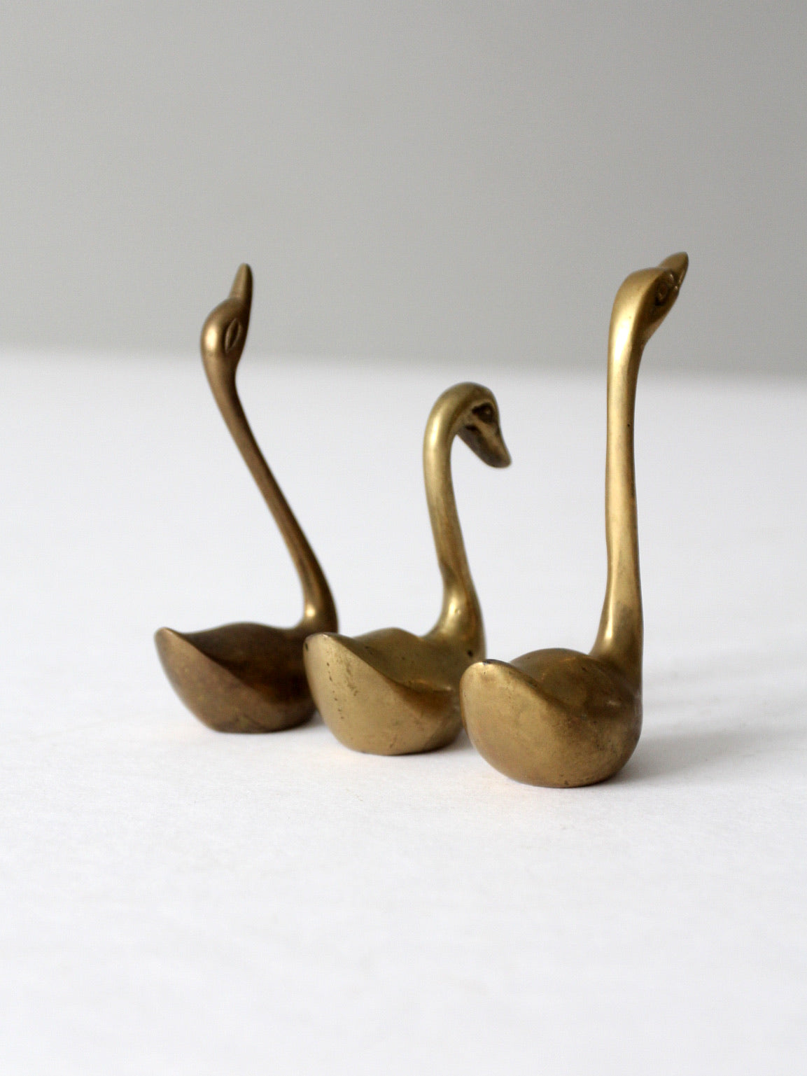 mid century brass swans set of 3