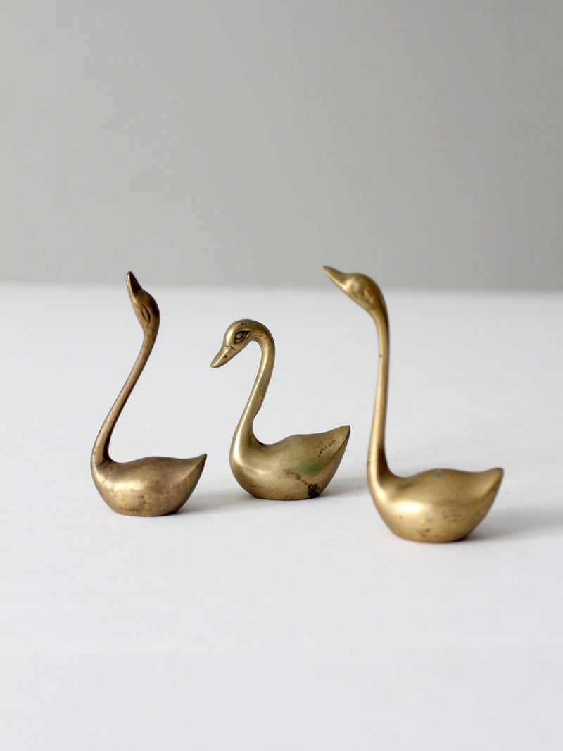 mid century brass swans set of 3