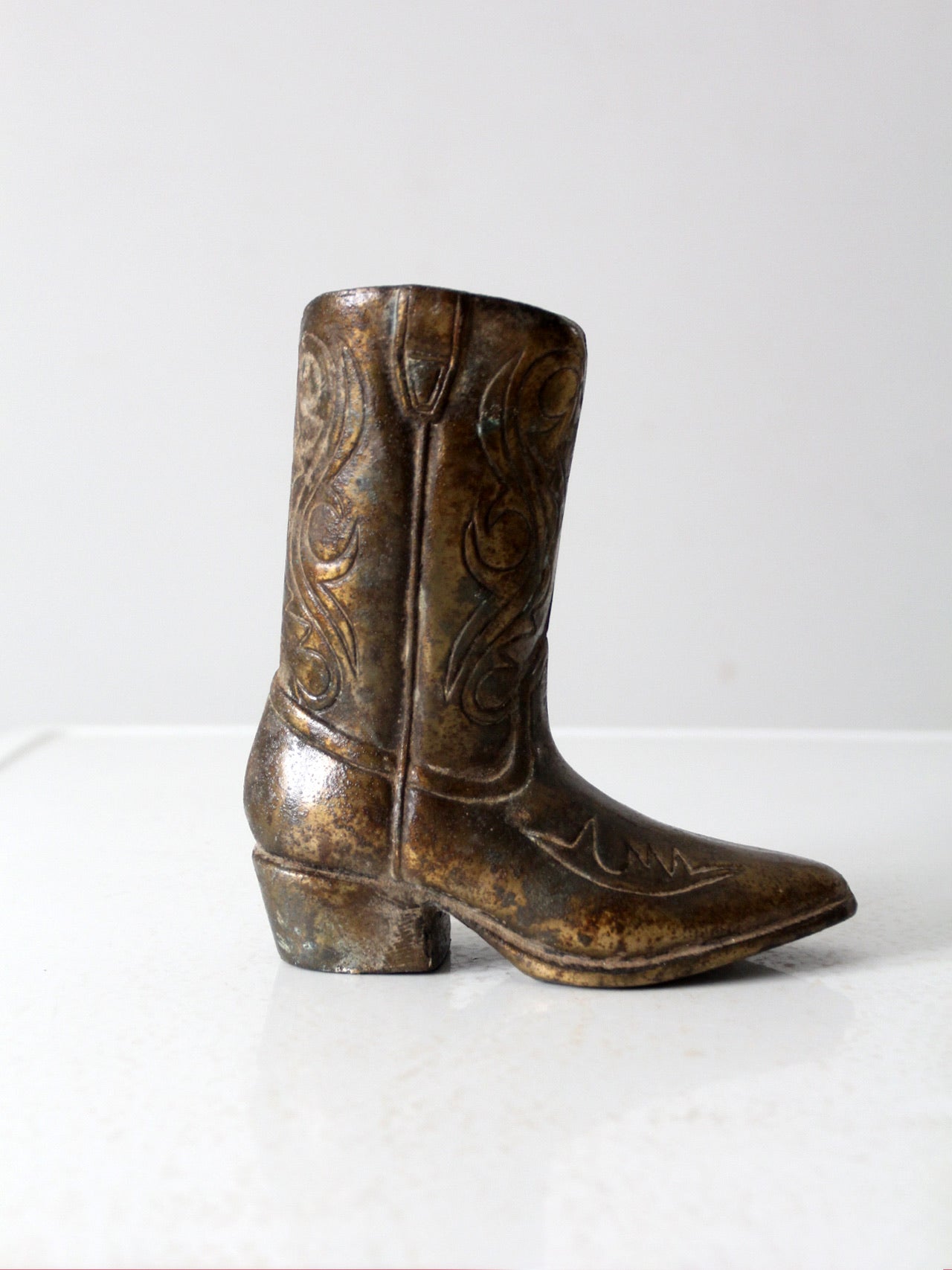 mid century brass cowboy boot statue