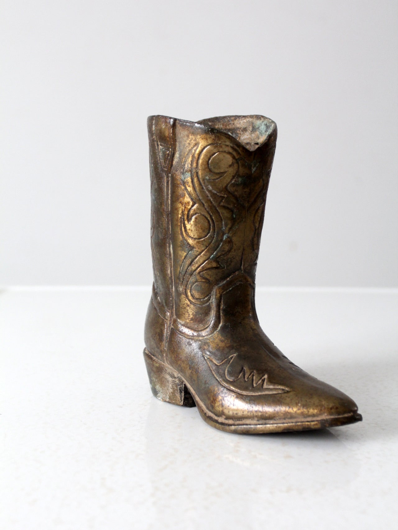mid century brass cowboy boot statue