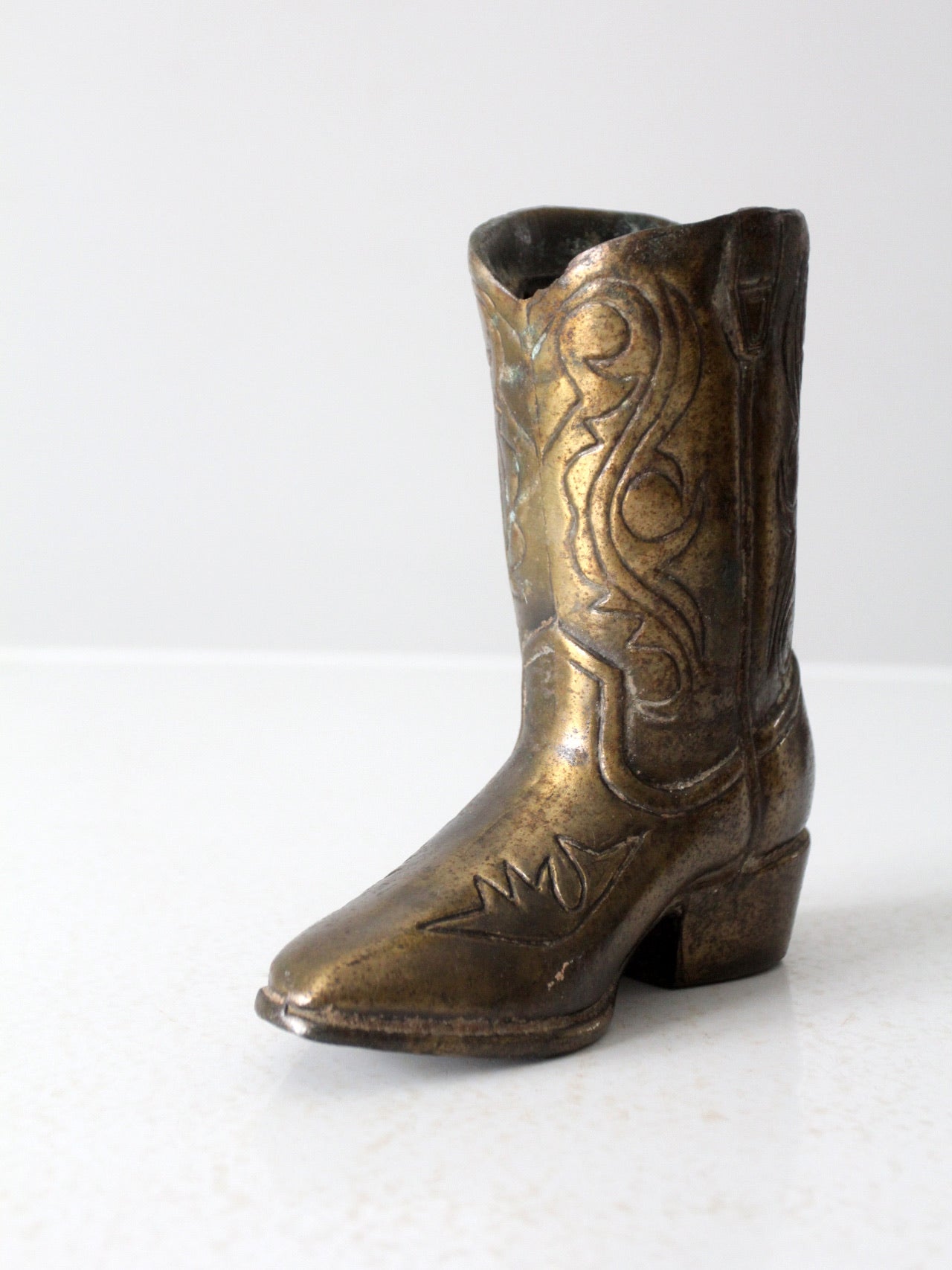 mid century brass cowboy boot statue