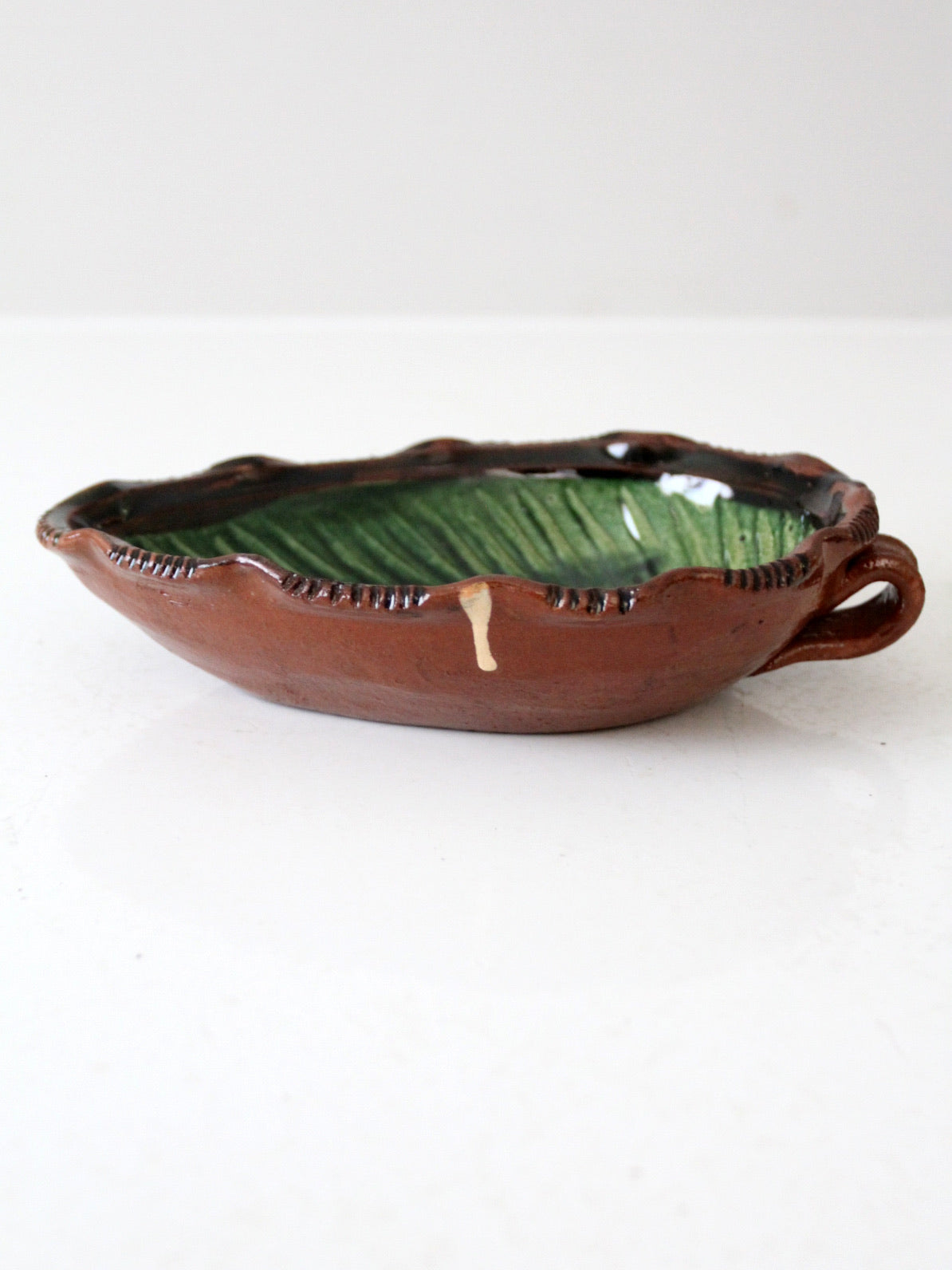 vintage Mexican Pottery Leaf dish