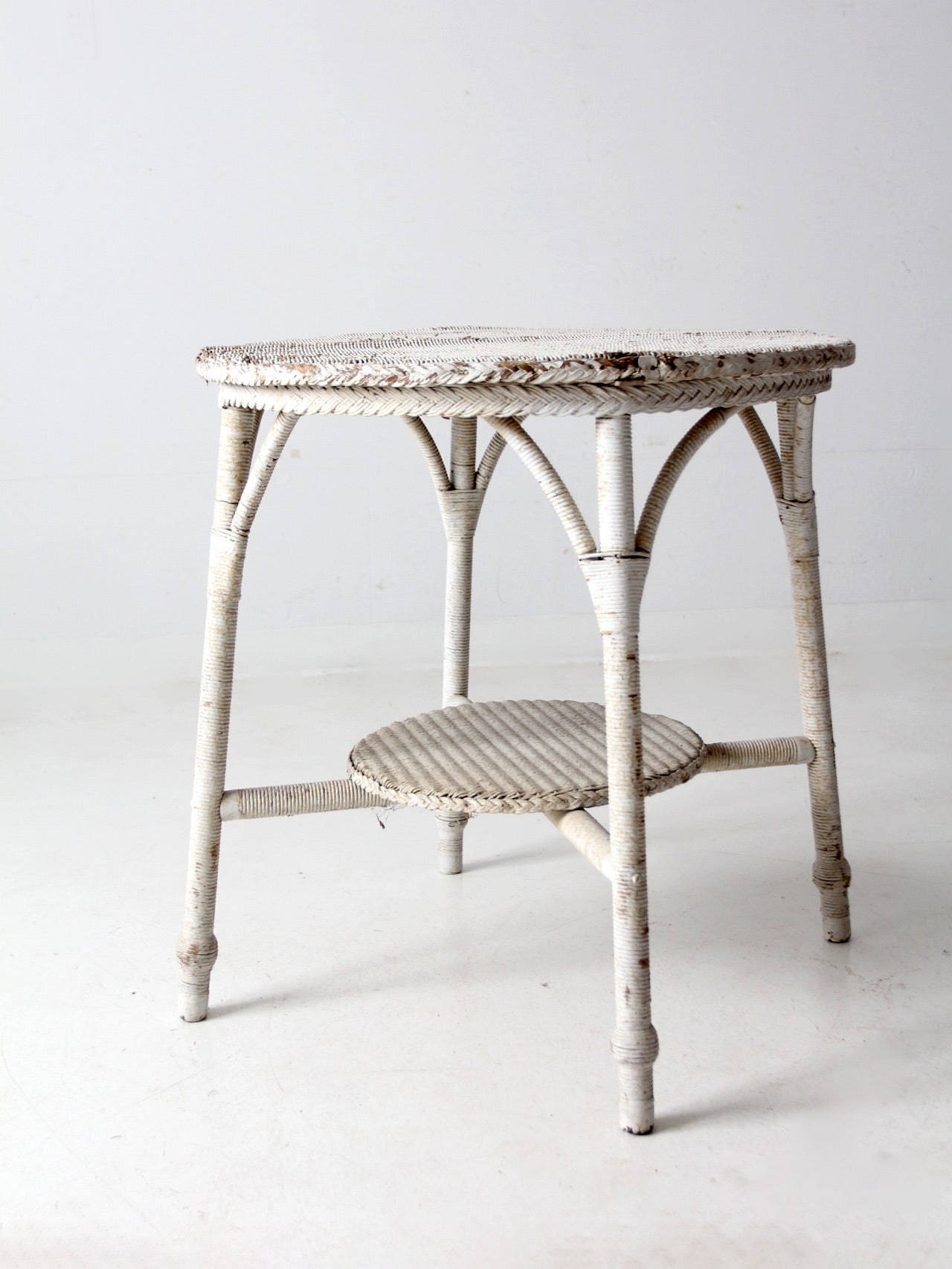 antique white wicker accent table
