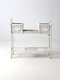 antique white wicker planter basket stand