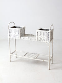antique white wicker planter basket stand