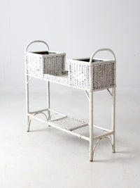antique white wicker planter basket stand
