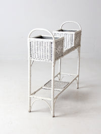 antique white wicker planter basket stand