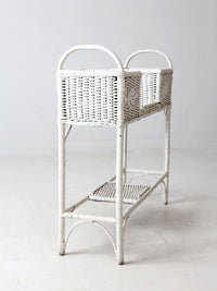 antique white wicker planter basket stand