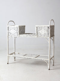 antique white wicker planter basket stand