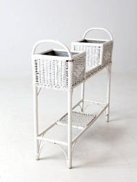 antique white wicker planter basket stand