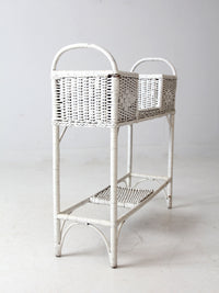 antique white wicker planter basket stand