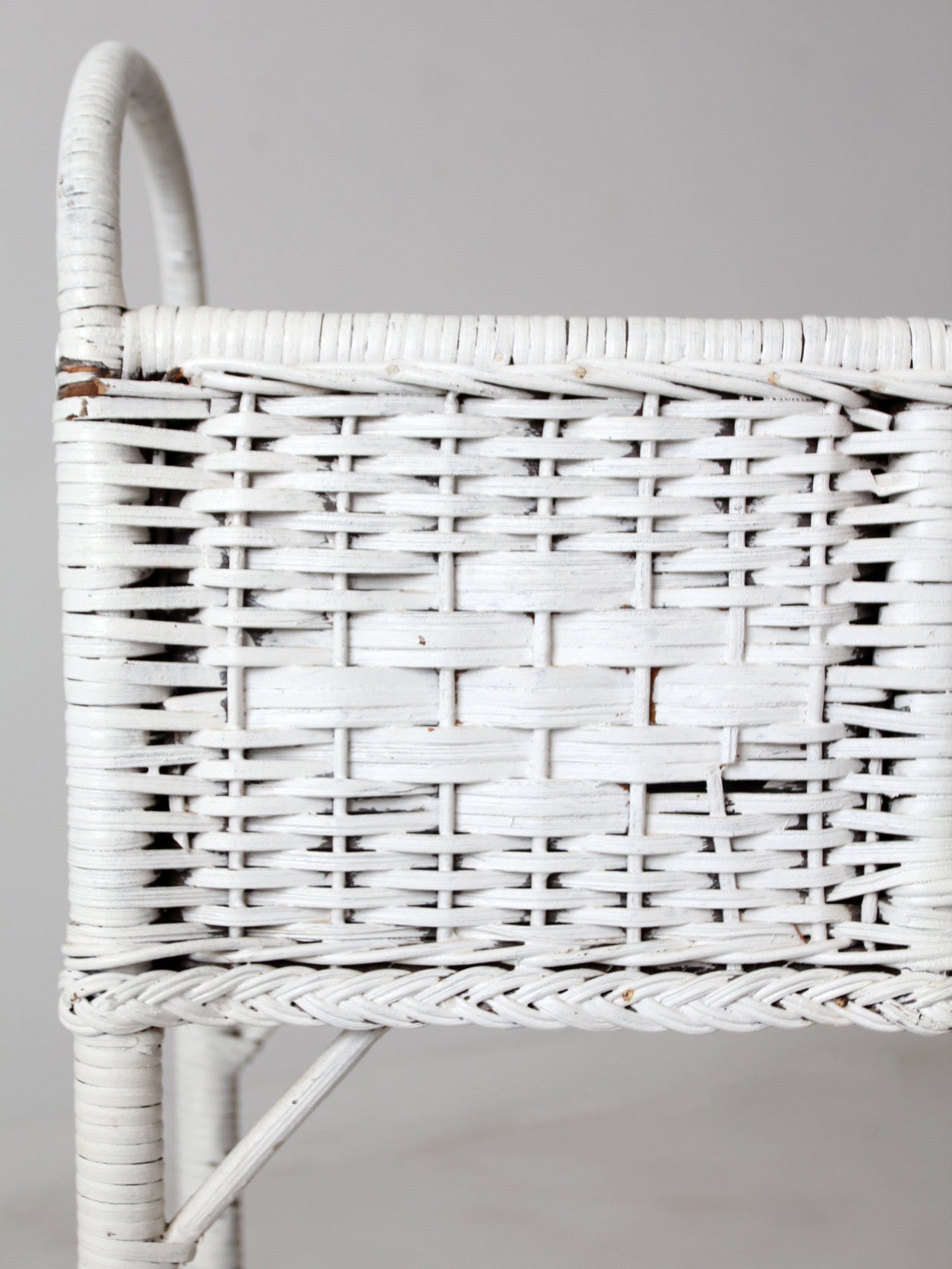 antique white wicker planter basket stand