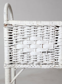 antique white wicker planter basket stand