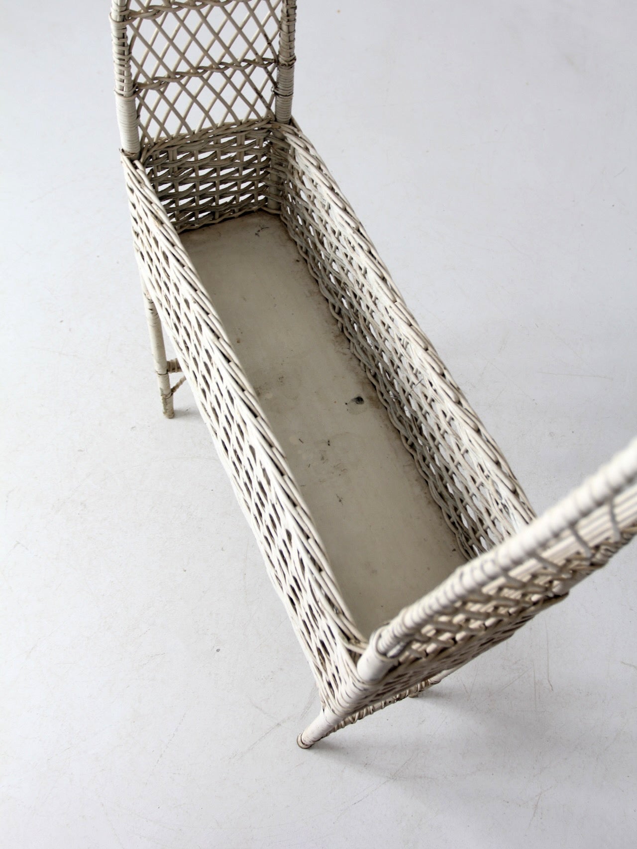 antique wicker planter basket stand with hanging hook