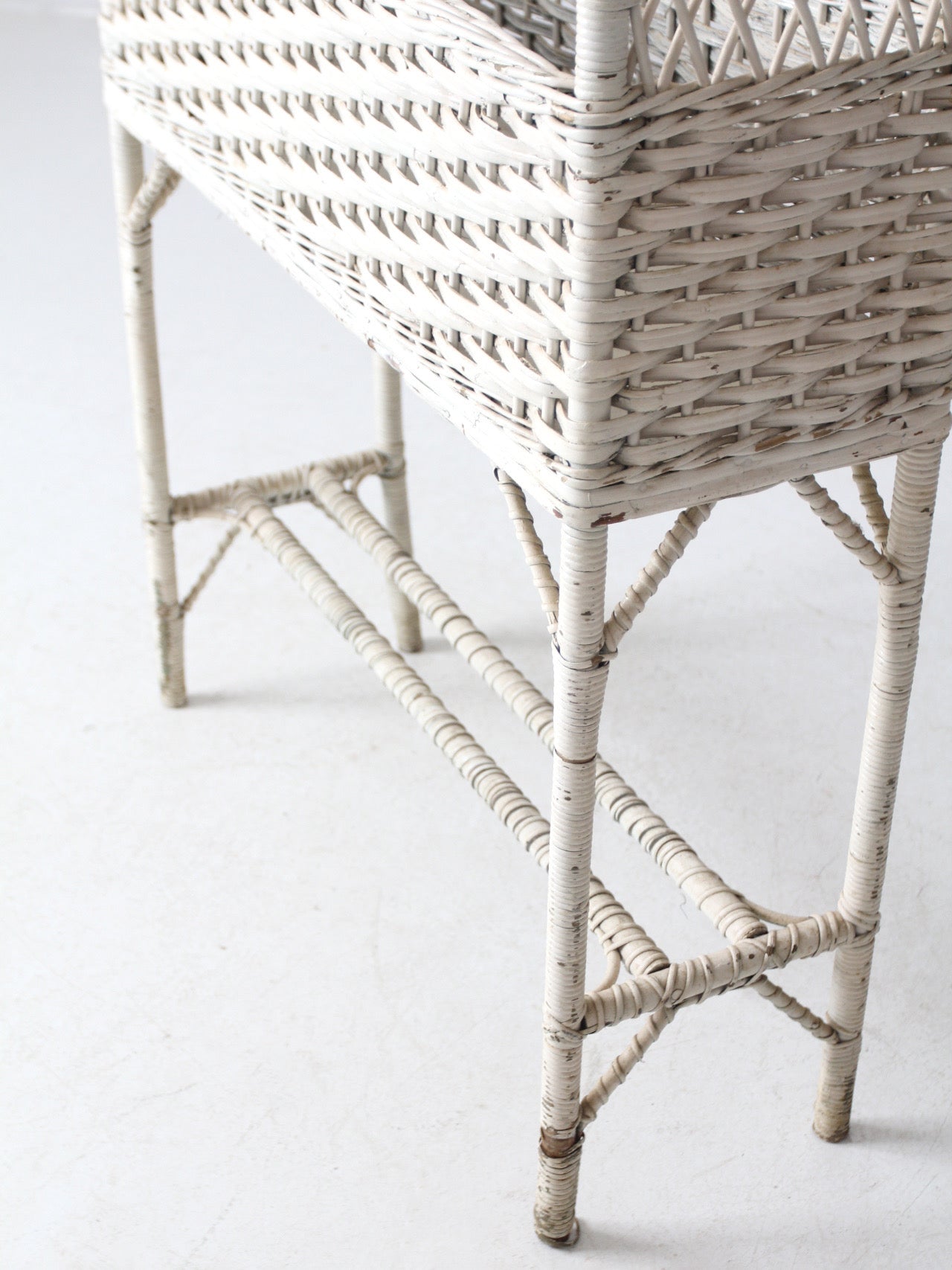 antique wicker planter basket stand with hanging hook