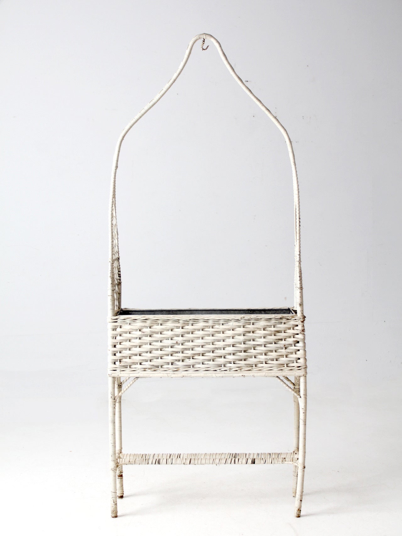 antique wicker planter basket stand with hanging hook