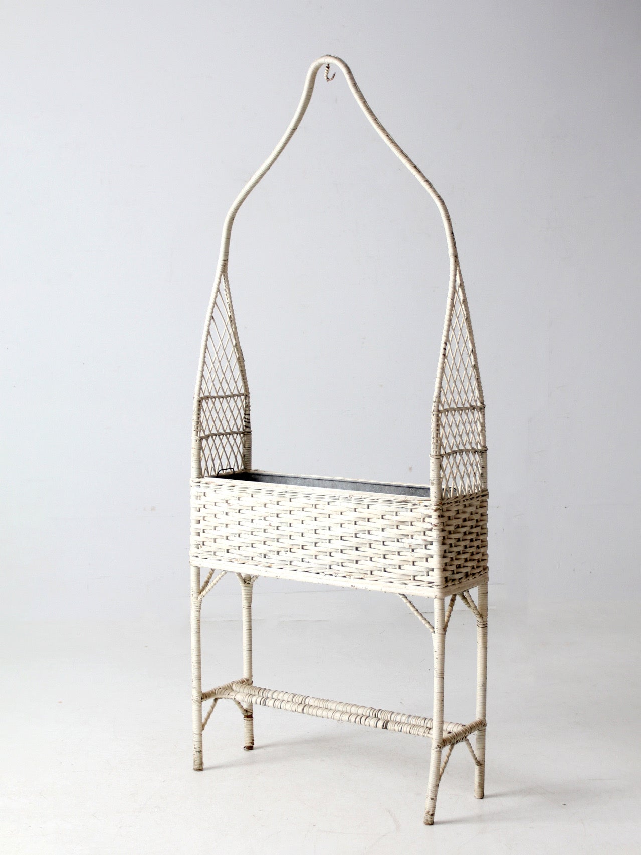 antique wicker planter basket stand with hanging hook