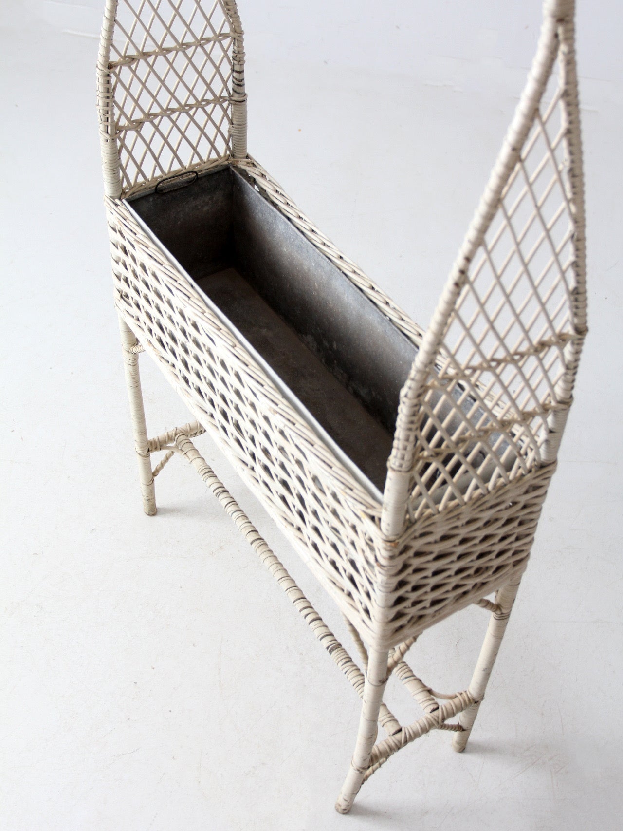 antique wicker planter basket stand with hanging hook