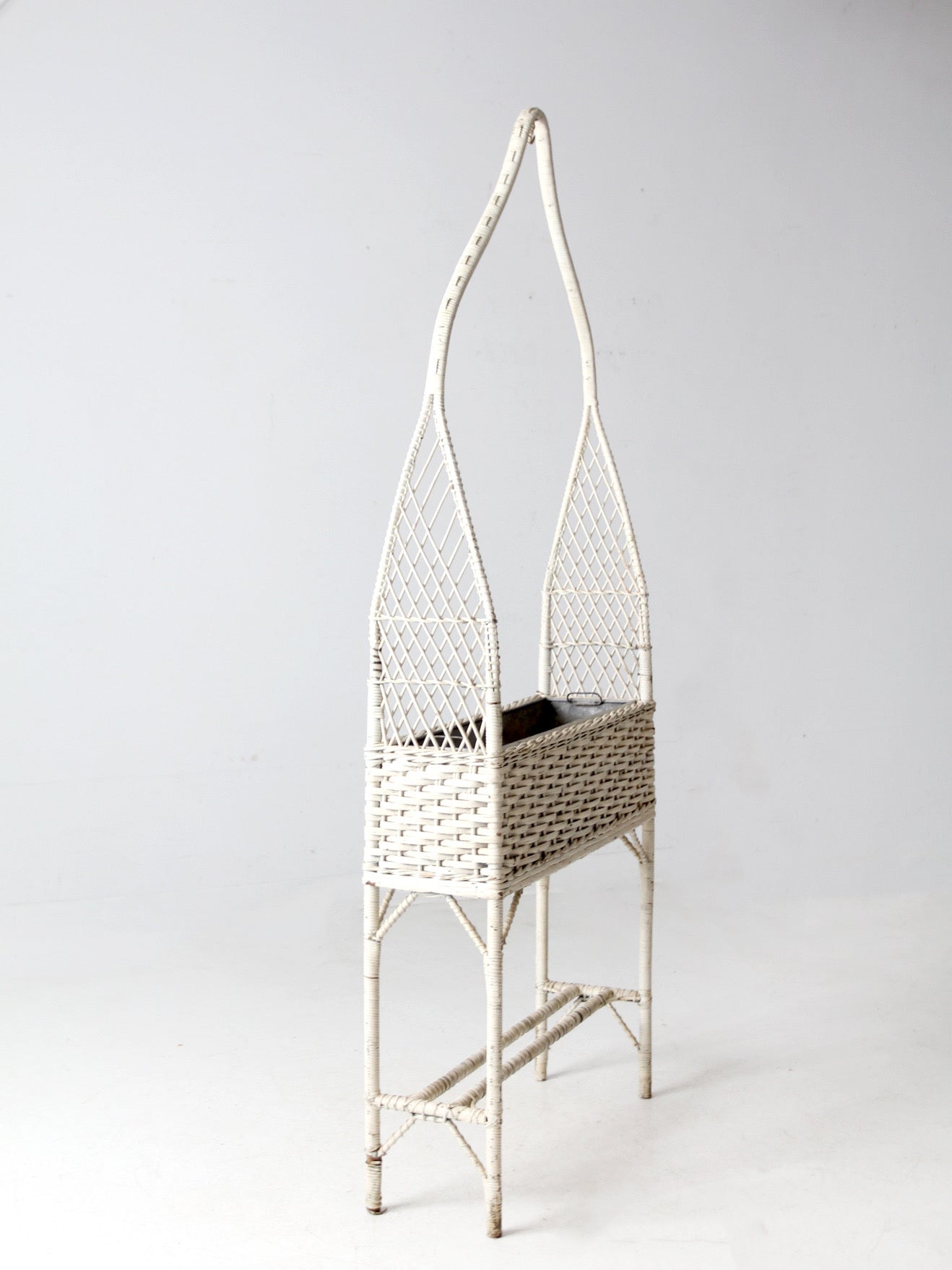 antique wicker planter basket stand with hanging hook