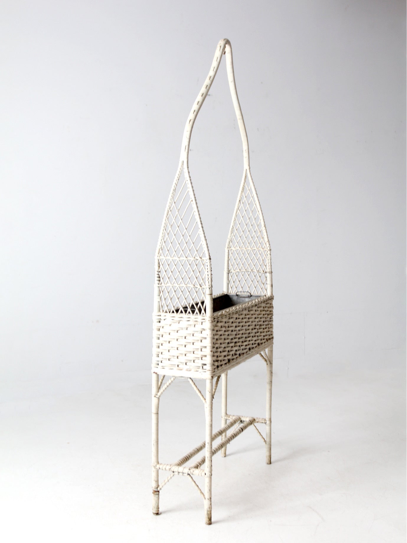 antique wicker planter basket stand with hanging hook