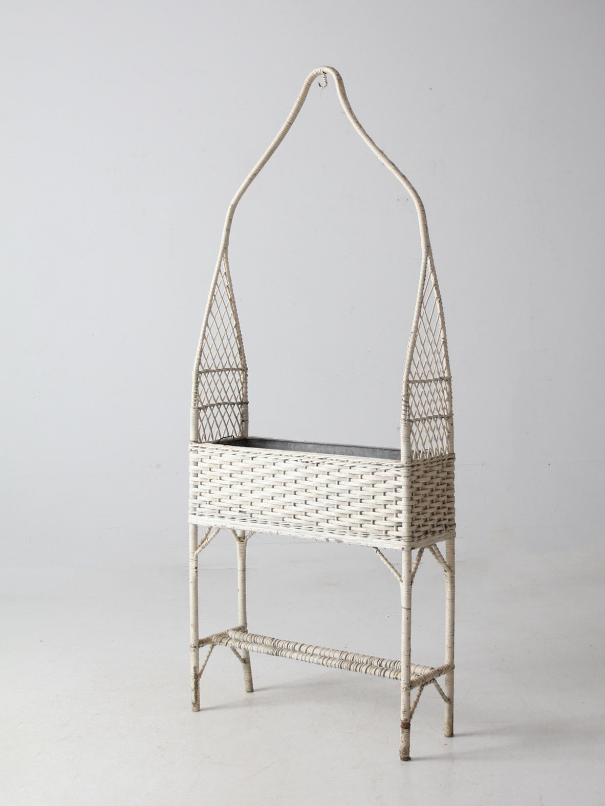 antique wicker planter basket stand with hanging hook