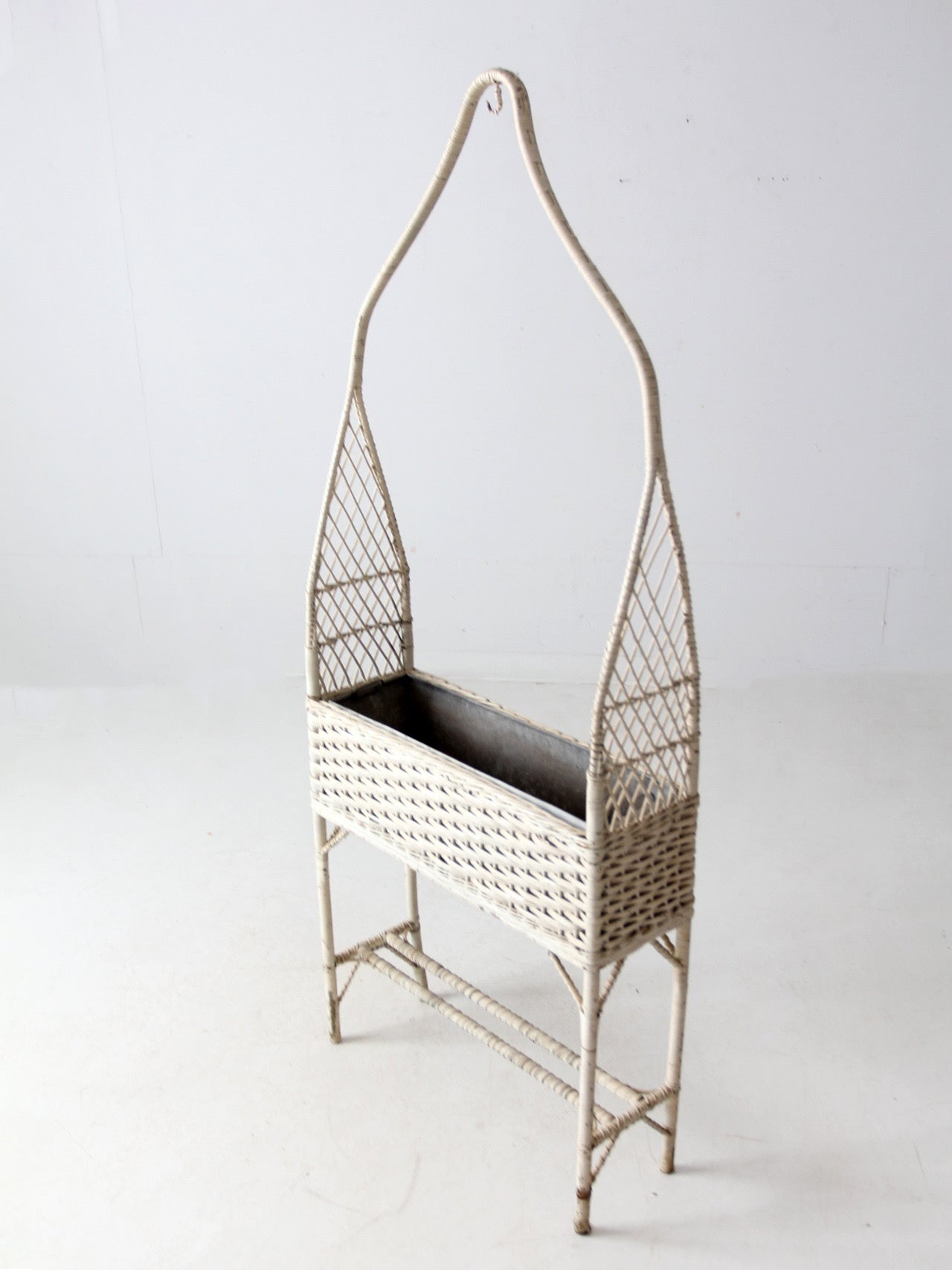 antique wicker planter basket stand with hanging hook