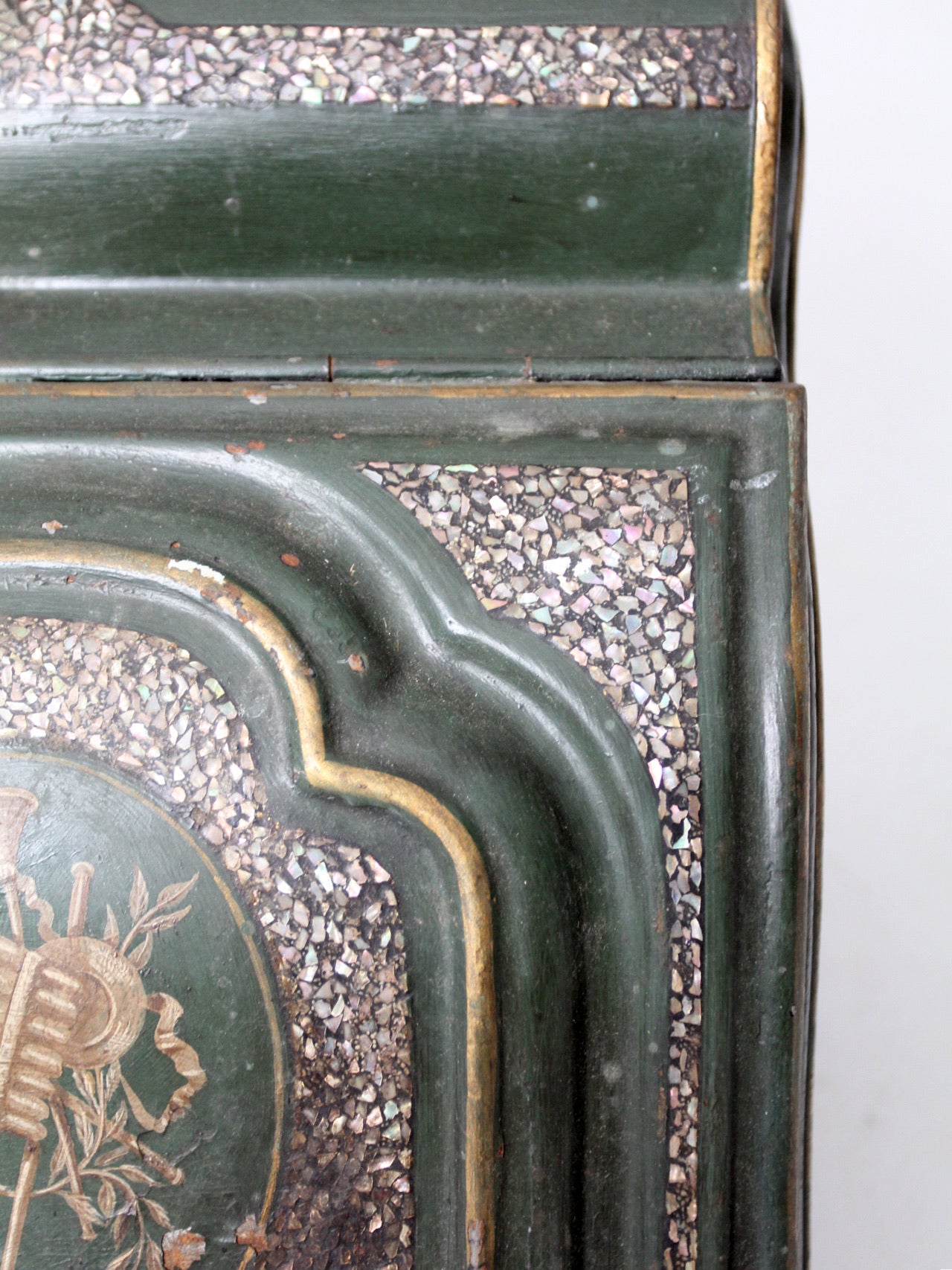 antique coal box with mother of pearl inlay