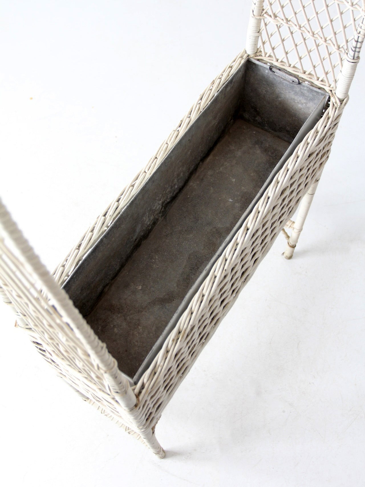 antique wicker planter basket stand with hanging hook