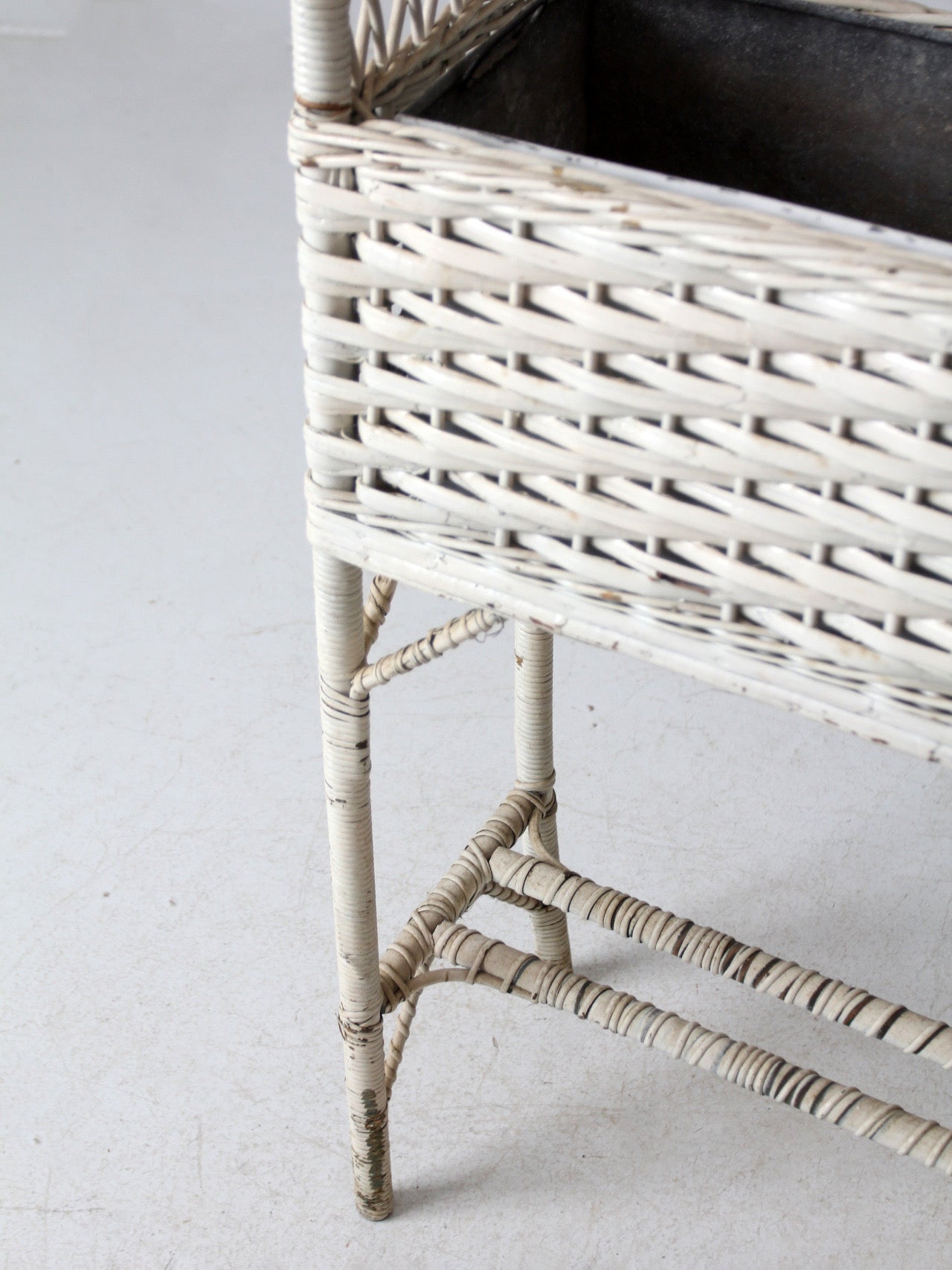 antique wicker planter basket stand with hanging hook