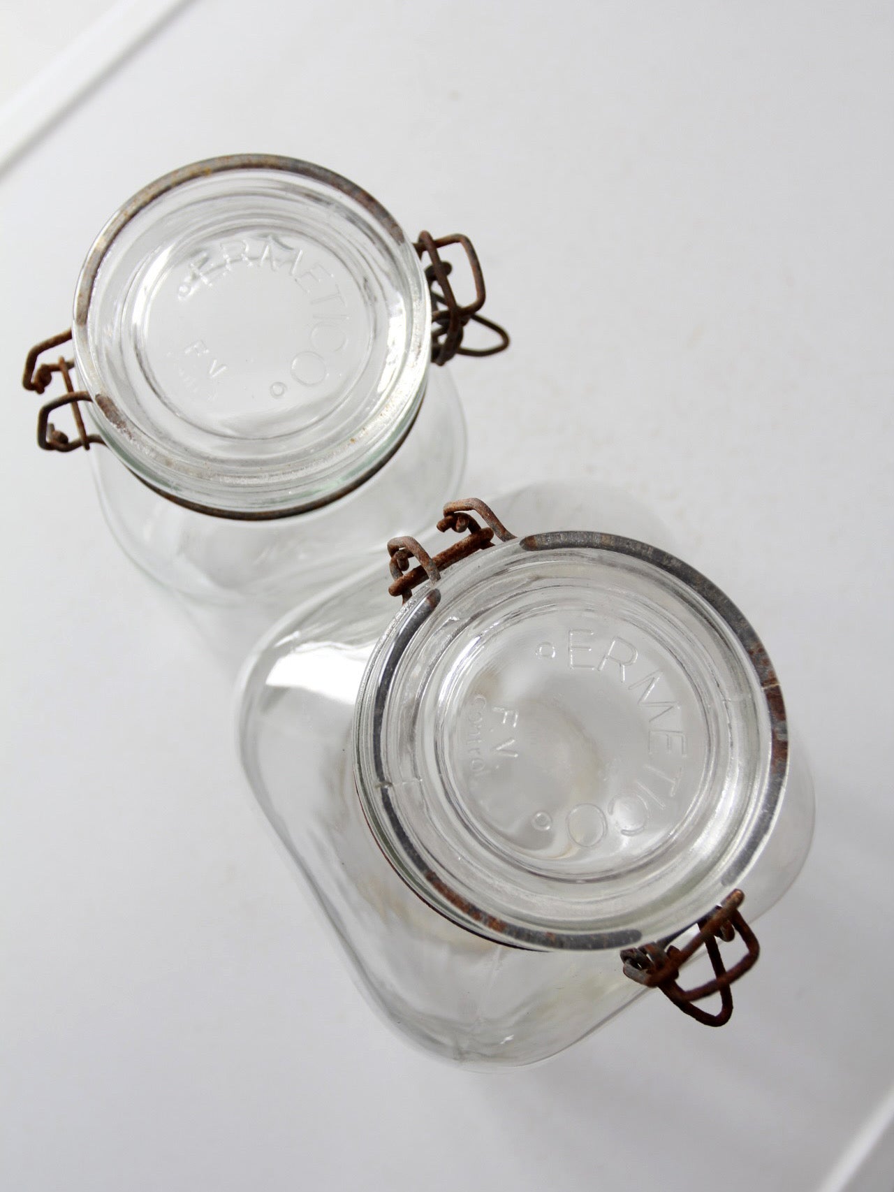 vintage Italian Ermetico glass jars pair
