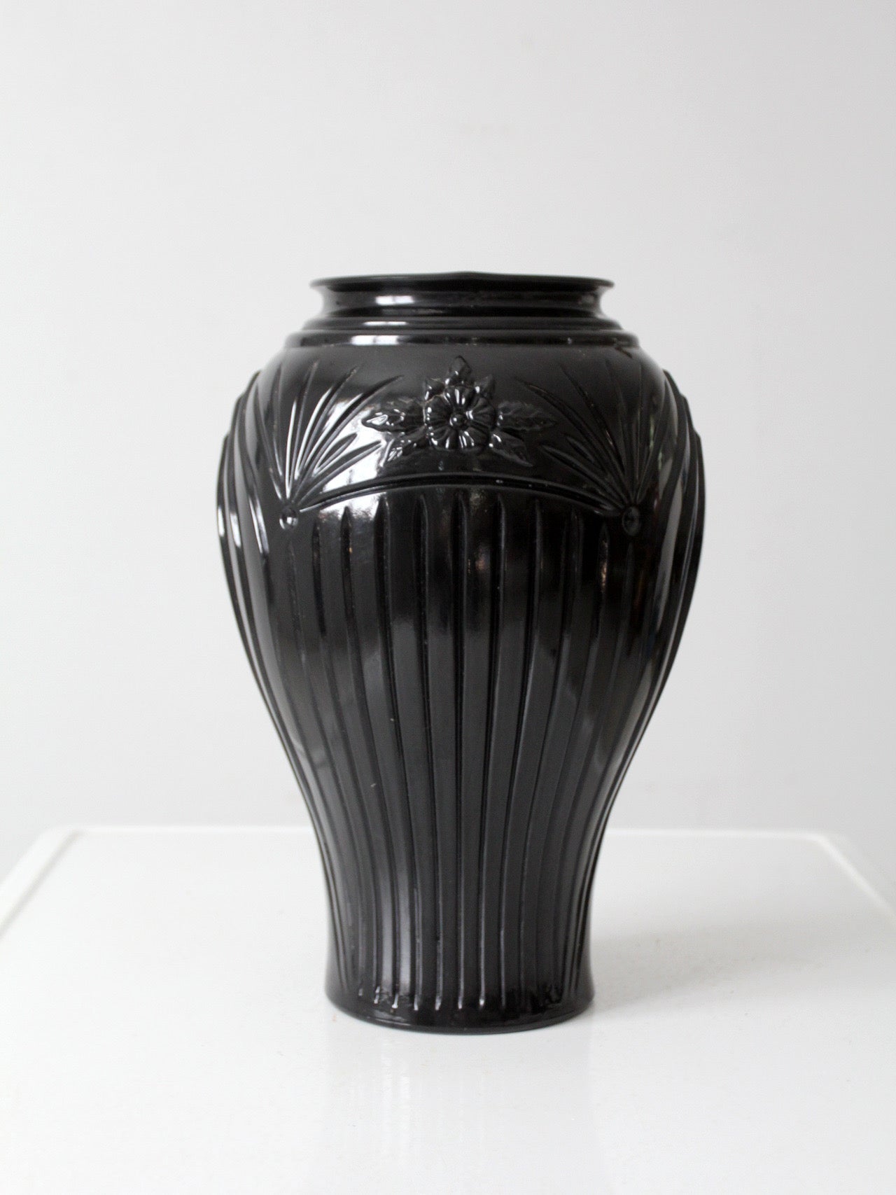 vintage Anchor Hocking black glass vase