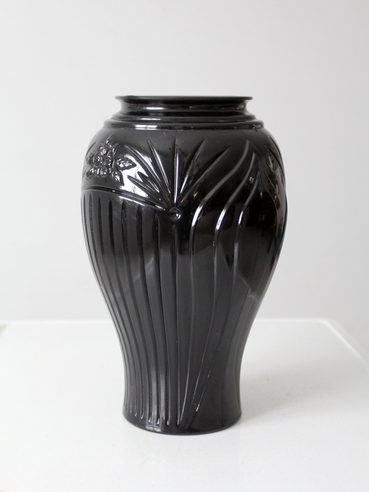 vintage Anchor Hocking black glass vase
