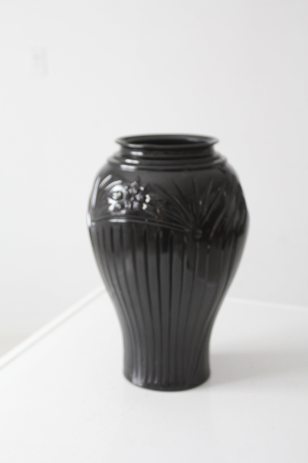 vintage Anchor Hocking black glass vase