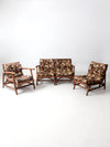 mid century Calif-Asia rattan section couch and lounge chair set
