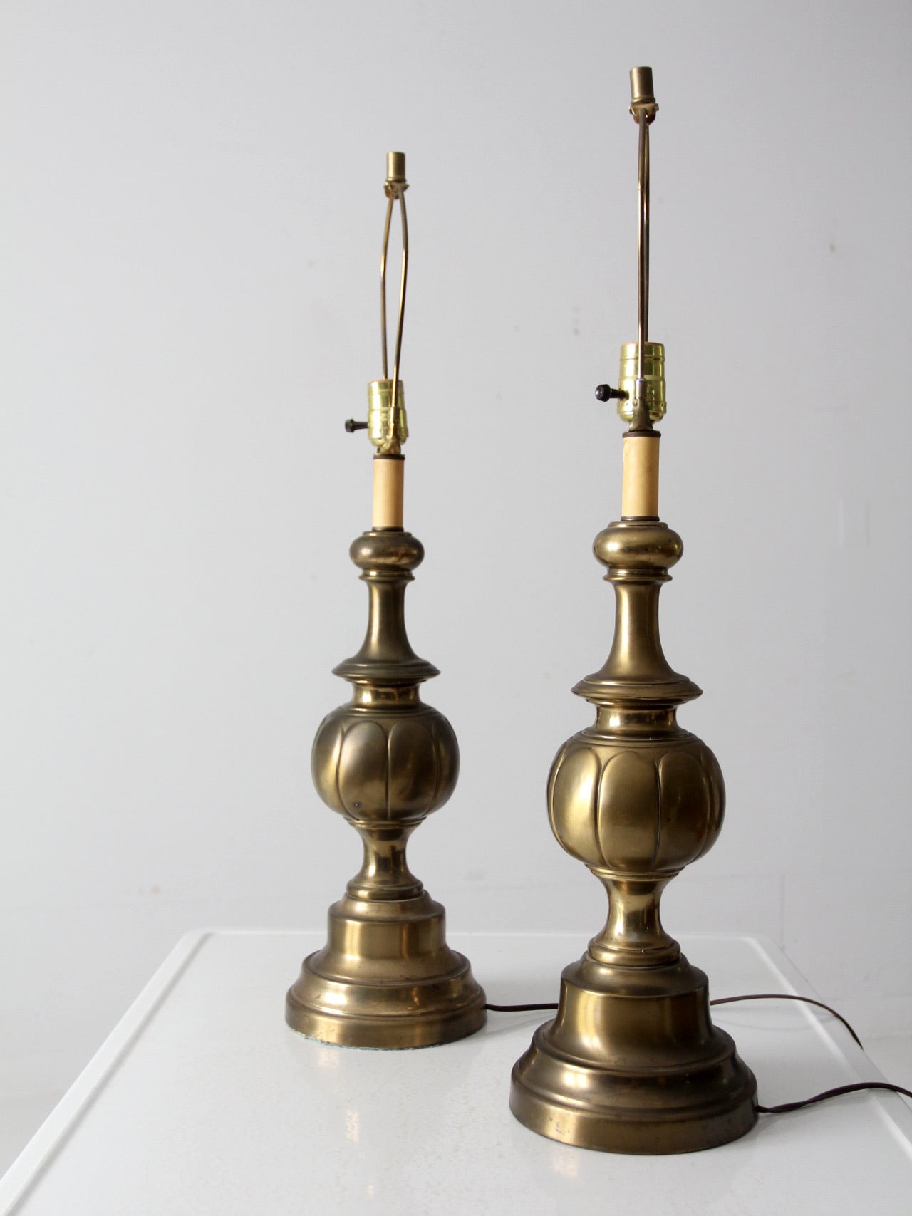 mid-century brass table lamps pair