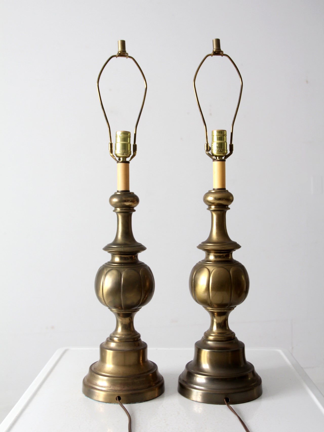 mid-century brass table lamps pair