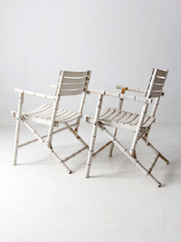 vintage white faux bamboo folding chairs pair