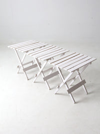 set of 3 vintage slat wood folding end tables