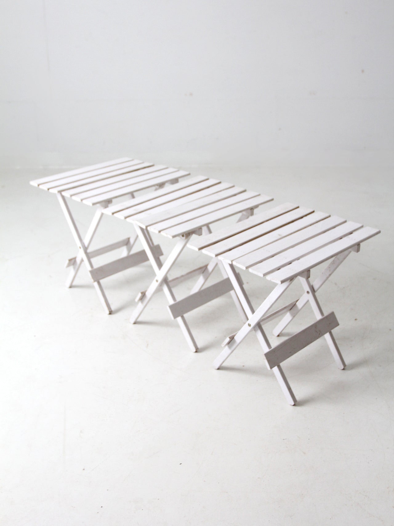 set of 3 vintage slat wood folding end tables
