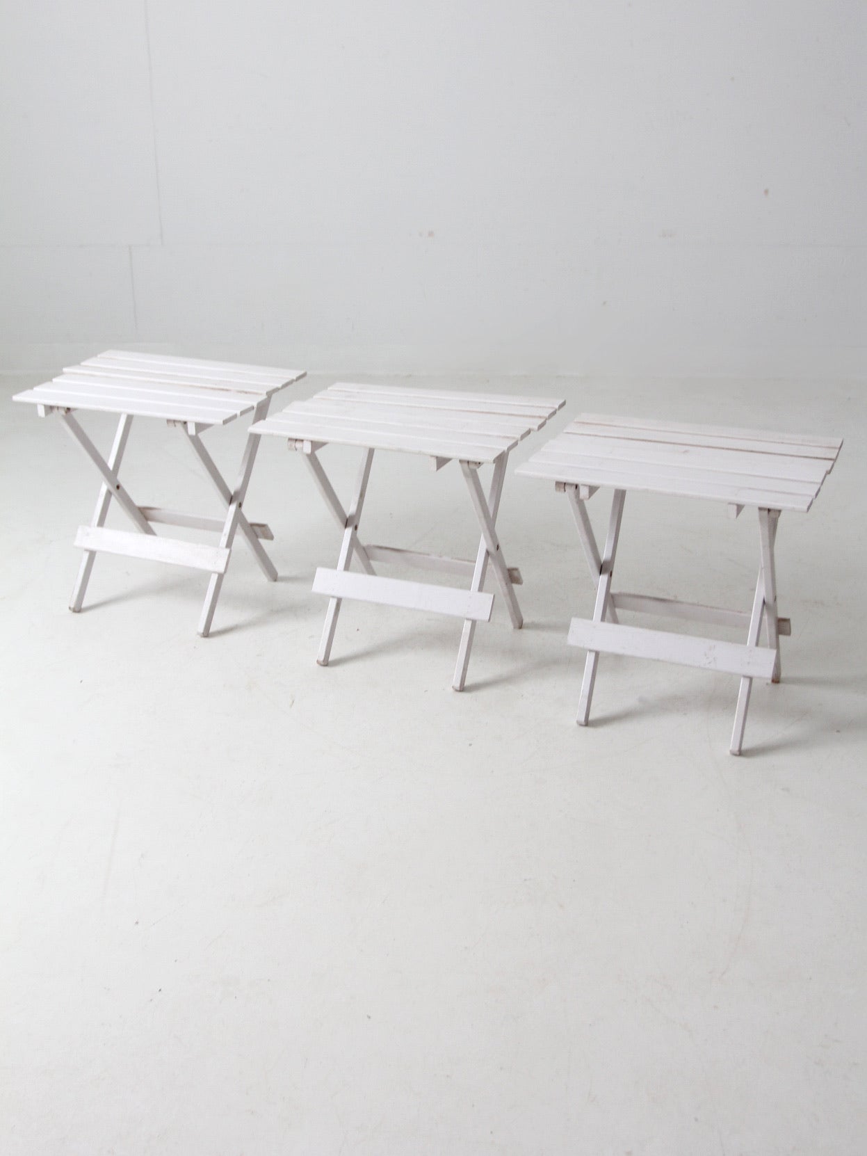 set of 3 vintage slat wood folding end tables
