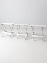 set of 3 vintage slat wood folding end tables