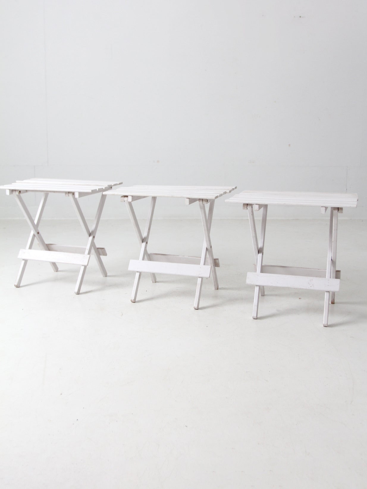 set of 3 vintage slat wood folding end tables