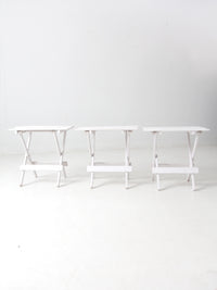 set of 3 vintage slat wood folding end tables