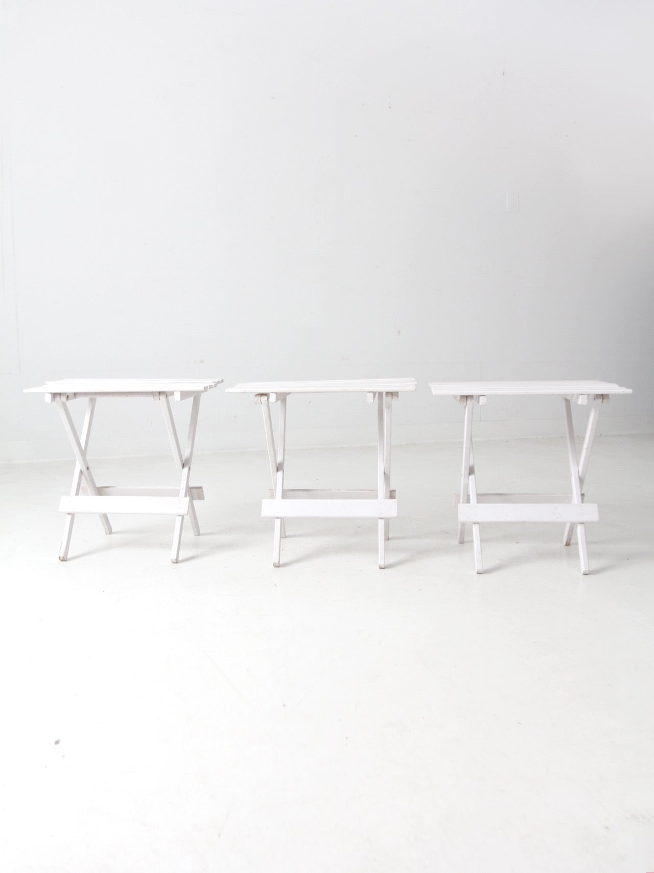 set of 3 vintage slat wood folding end tables